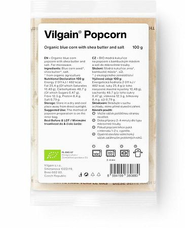 Vilgain Popcorn do mikrovlnky BIO solený z modrej kukurice 100 g