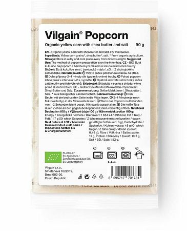 Vilgain Popcorn do mikrovlnky BIO solený zo žltej kukurice 90 g